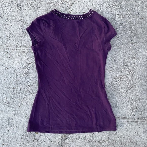 Express Women Top Stud V Neck Sexy Stretch Purple Tee Size S - Picture 4 of 8